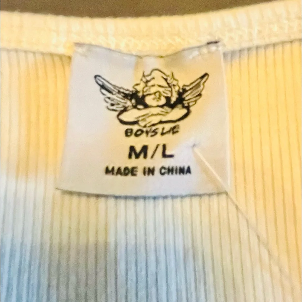 NWT Boys Lie White Ribbed Tank Top Size M/L Crop Top Rhinestone adjustable strap - Picture 10 of 14